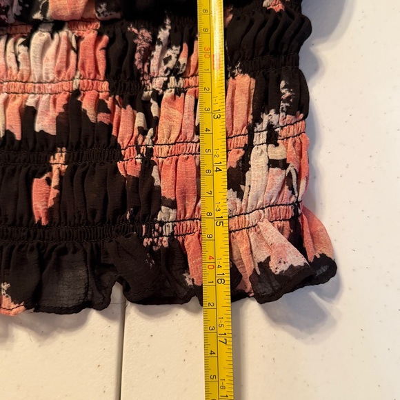 Free People Daphne Floral Lace Sheer Smocked Top Midnight Combo Boho Chic XS EUC - Picture 13 of 16